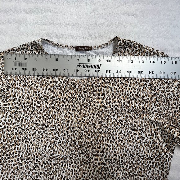 J. McLaughlin Womens Leopard Print 3/4 Sleeve Top Medium Brown Stretch Casual - Picture 6 of 8
